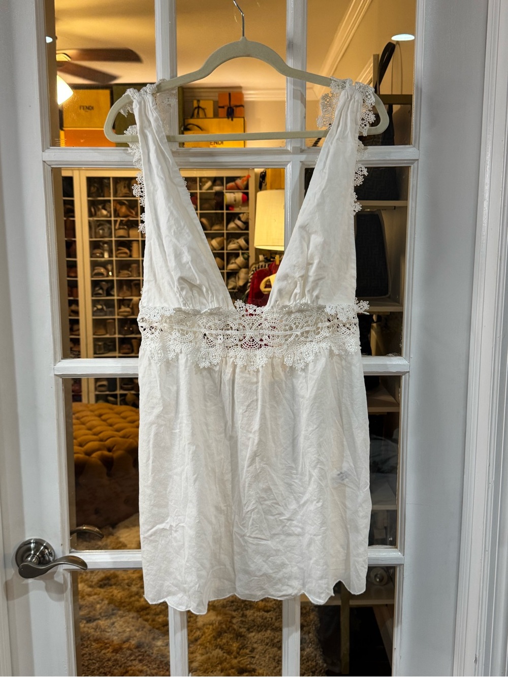 👙🤿🌴 ASOS White Lace-Trim V-Neck Mini Dress Coverup 🌴🤿👙 - Picture 5 of 12